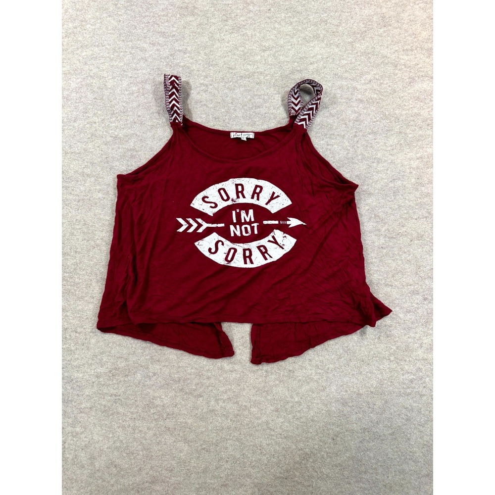 Kiss & Cry Cropped Tank Top Women Medium Maroon Graphic Print Stretch Sleeveless
